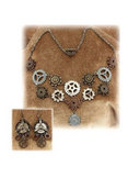Steamworks Multi Gear Necklace & Ear Ring Set