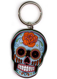 Rose Sugar Skull Metal Keyring