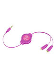 Retractable 3.5mm Y Splitter for Headphones and Other Devices Pink