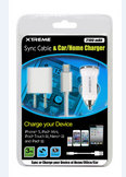 3 Foot Sync and Charge Cable, 8 Pin with 2.1 mAh DC Car and AC Home Charger