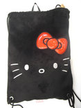 Hello Kitty Black Plush Drawstring Bag with Pink Bow