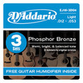 3 Sets Phosphor Bronze Acoustic Guitar Strings, Light, With Free Pick Holder