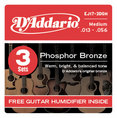 3 Sets Phosphor Bronze Acoustic Guitar Strings, Medium, With Free Pick Holder